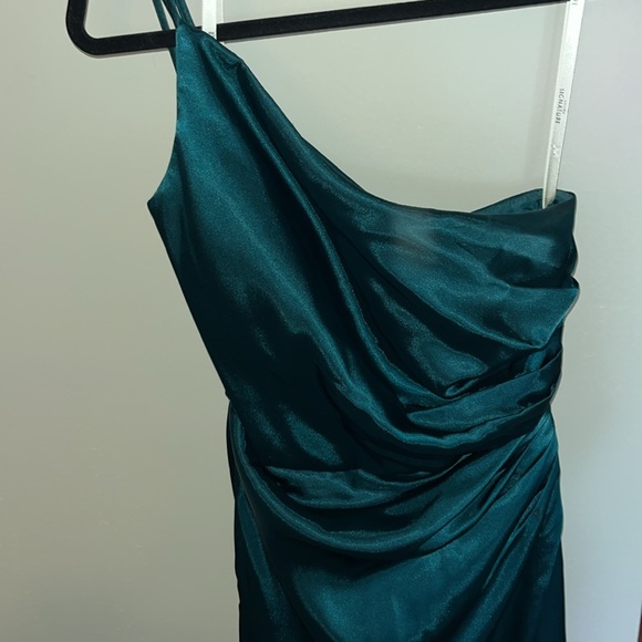 CHARMEUSE DRAPED ONE-SHOULDER BRIDESMAID DRESS,GEM,8 - Picture 3 of 4